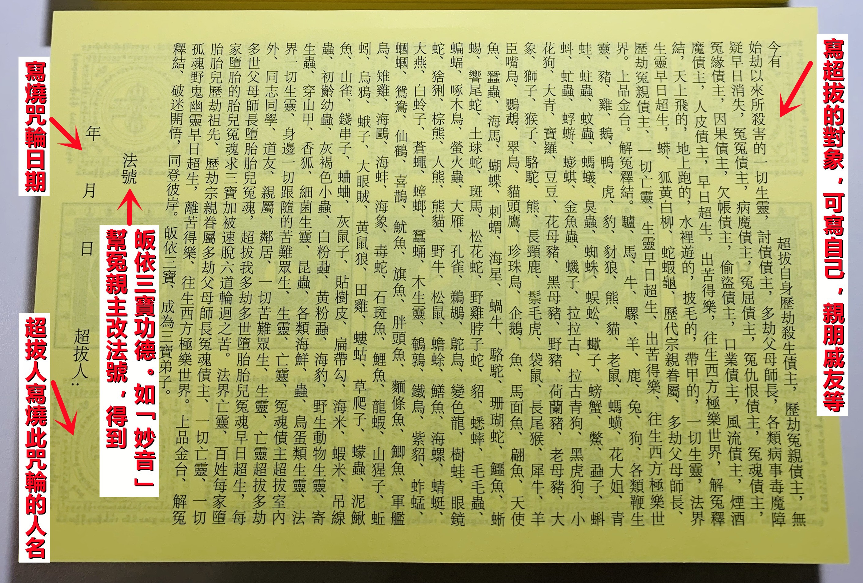 海濤法師推薦:超拔冤親債主疏文 解脫咒輪紙(可寫名) - 暉威菩提心 Incensebless