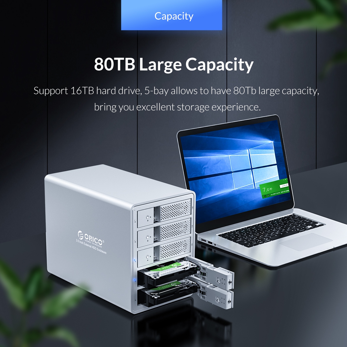 ORICO Aluminum 5 Bay 3.5-Inch External Hard Drive Enclosure With