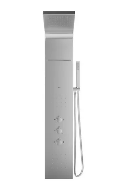 Roca Evolution Thermostatische Hydromassagesäule – Matt Edelstahl, Mit Jets, Wasserfall & Handbrause