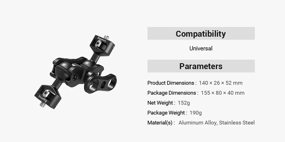 thumbnail image 2 of SmallRig 5.5" Ergonomic Wingnut Articulating Arm – For Monitors (2065B) 2 of 3