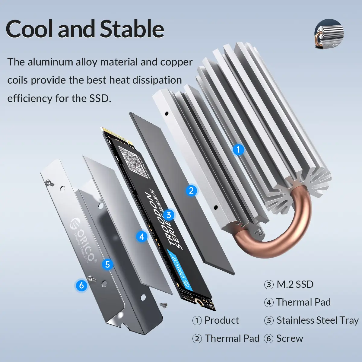 Orico M.2 Heat Sink Aluminum doubleside thermal pad design ORICOHK